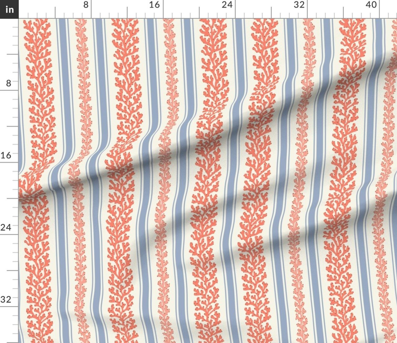 Coastal Vines Blue Red Nautical Beach Botanical Seaweed Algae Grandmillennial Summer Custom Printed Fabric by Spoonflower Various Fabrics by the Yard or Fat Quarter